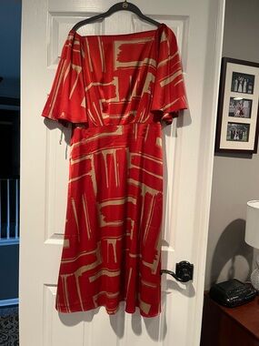 Banana Republic Red and Gold Asymmetrical Midi Dress
